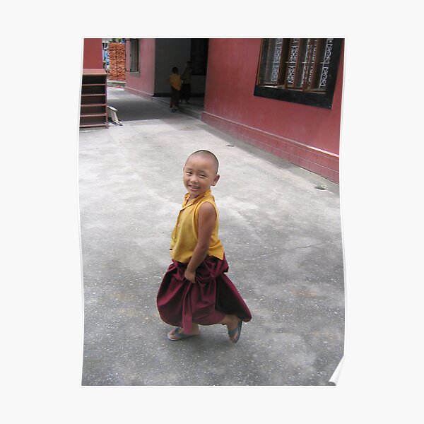 dancing by. young tibetan monk - india Poster