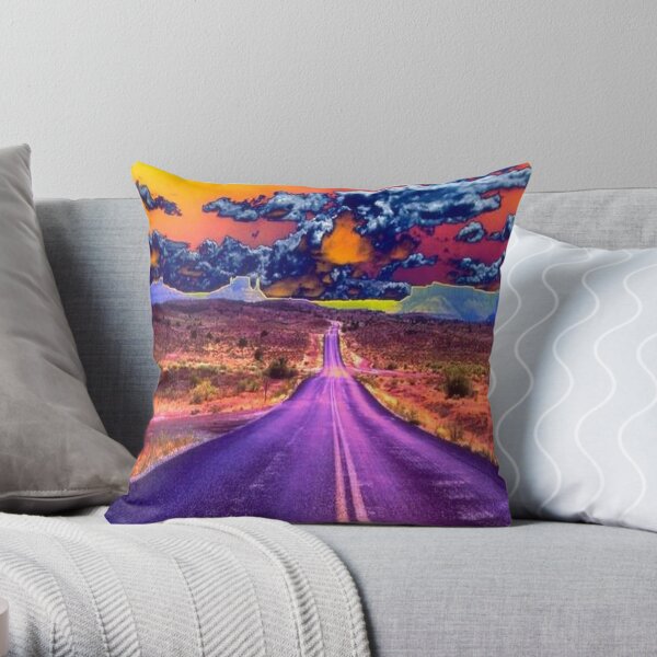 Psychedelic Road Scene Throw Pillow