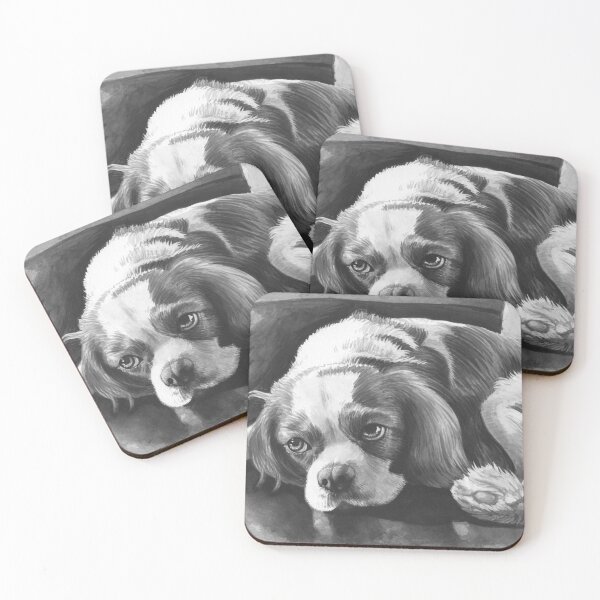 Item preview, Cavalier King Charles Spaniel - Blenheim Black and White Portrait  designed and sold by jollyinu.