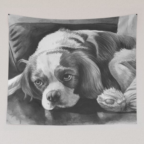 Item preview, Cavalier King Charles Spaniel - Blenheim Black and White Portrait  designed and sold by jollyinu.