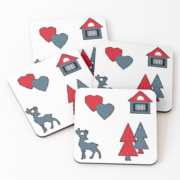 Item preview, Seamless Christmas deer house tree eve snowflake hearts white red blue designed and sold by fuzzyfox.