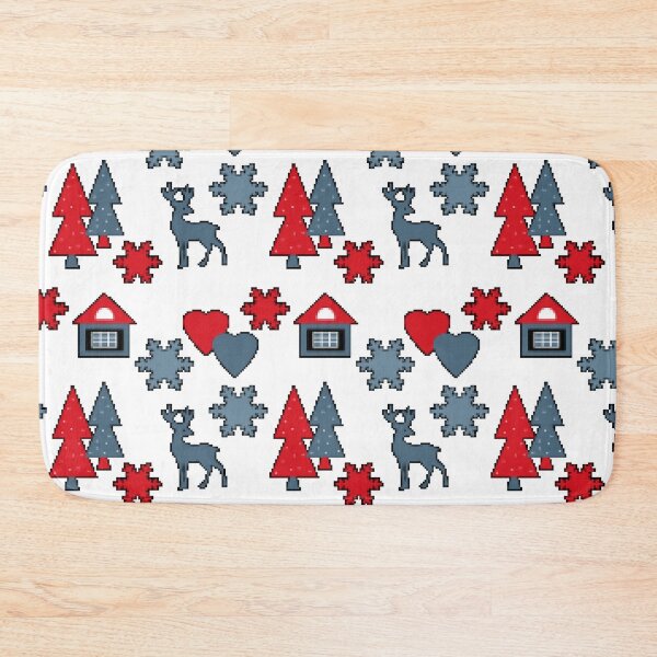 Item preview, Seamless Christmas deer house tree eve snowflake hearts white red blue designed and sold by fuzzyfox.