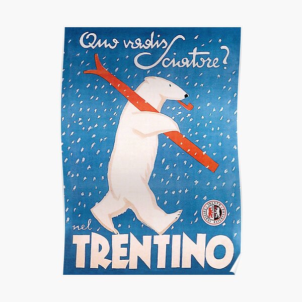 Affiche vintage de voyage de sport d'ours de ski d'hiver Poster