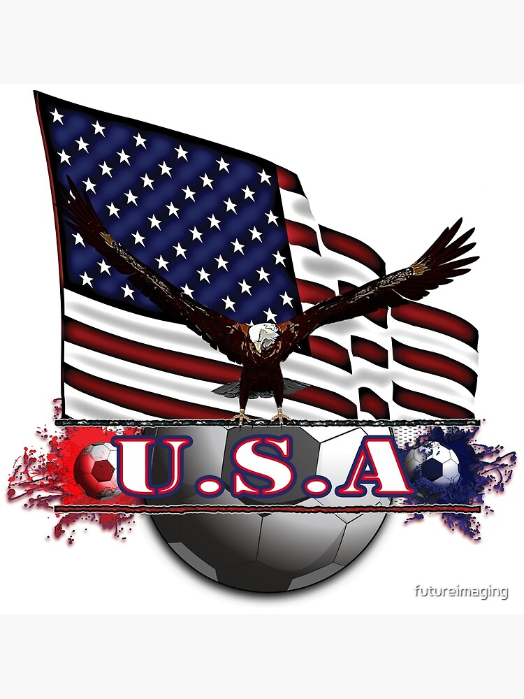 Red White & Blue USA Soccer with Eagle & Flag by futureimaging