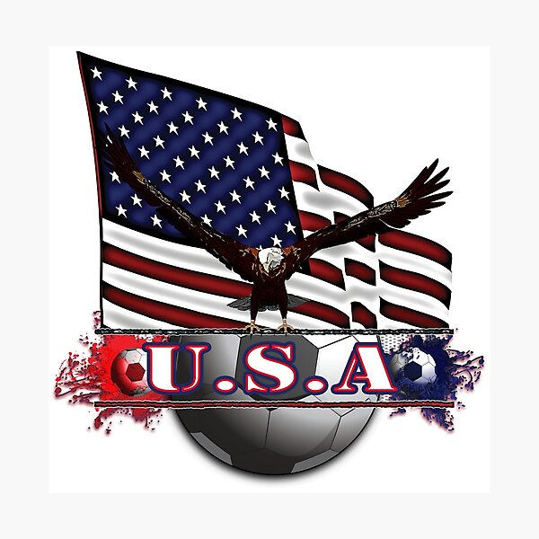 Red White & Blue USA Soccer with Eagle & Flag Photographic Print