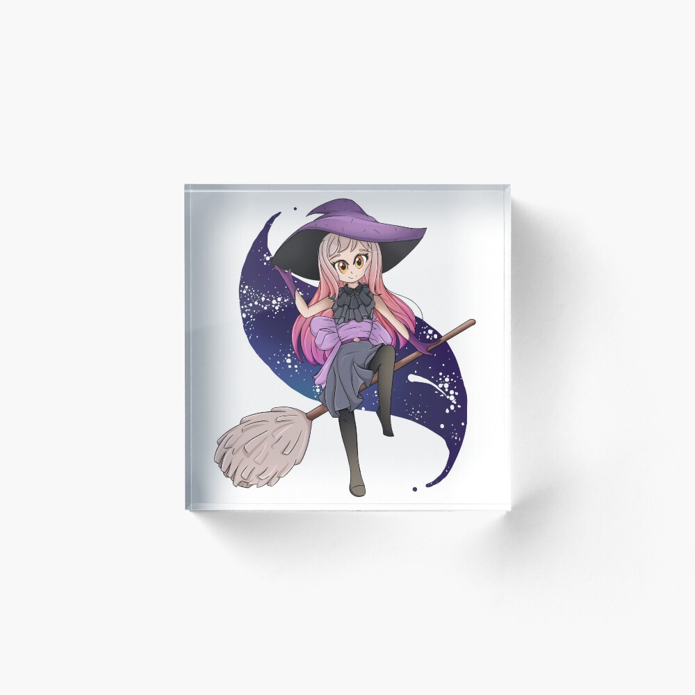 Anime Witch Girl On Magic Broomstick Cute Cartoon Girl Art Board Print By Craori Redbubble