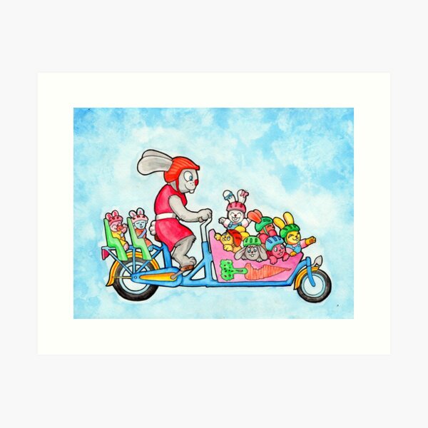 Family Bunny Bike Art Print