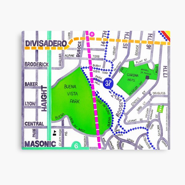 San Francisco map - Buena Vista Park Metal Print