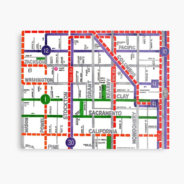San Francisco map - Chinatown Metal Print