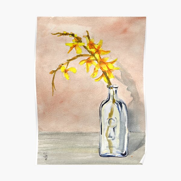 forsythia in antique jar with keyhole stamp, 2 of 2 Poster