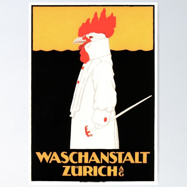 Item preview, Waschanstalt Zurich Tuxedo Rooster Switzerland Vintage designed and sold by retroposters.