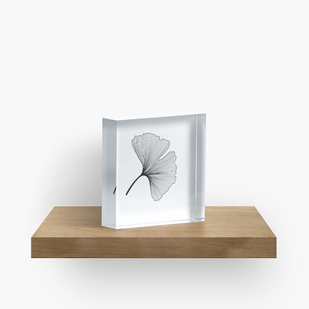 Ginkgo Biloba leaves pattern - black and white Acrylic Block