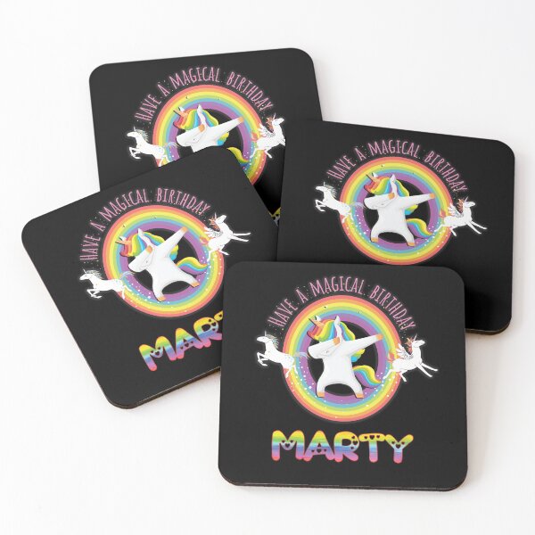 Marty Pink Marty Have A Magical Birthday Unicorn Rainbow Dabbing - Special Personalised Gift For Marty Coasters (Set of 4)