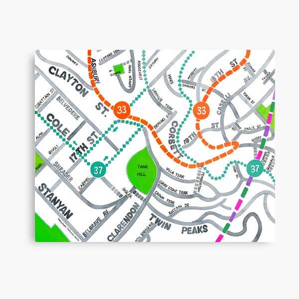 San Francisco map - Ashbury Heights Metal Print