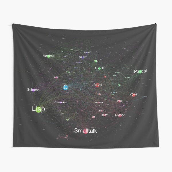 Network Graph of Programming Language Influence 2013 - Dark Background Tapestry