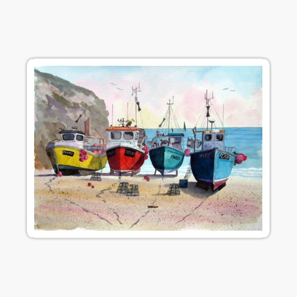 “Ready & Waiting” - Boats at Cadgwith, Cornwall Sticker