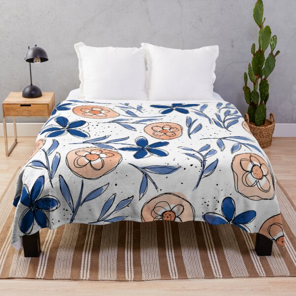 Item preview, Retro Flowers | Navy and Orange designed and sold by RebeccaFlaherty.
