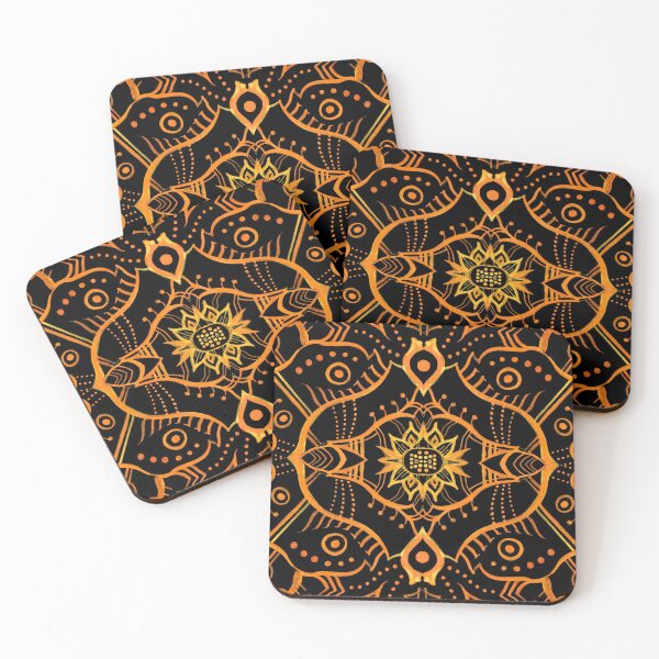 Item preview, Lotus Flower Mandala Bohemian Arabesque Pattern Orange Black designed and sold by Julia Khoroshikh.