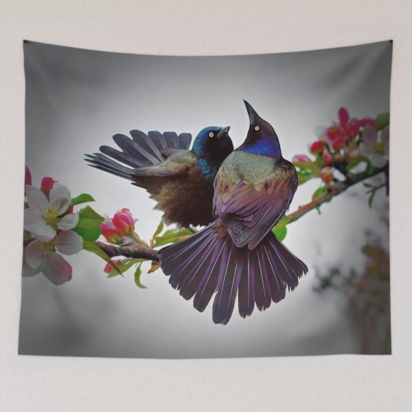 Item preview, Grackles in Apple Blossoms designed and sold by Johnny Furlotte.