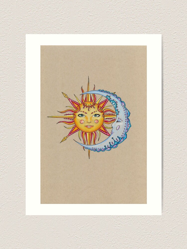 Impression Artistique Soleil Et Lune Dessin Par Janine R8 Redbubble