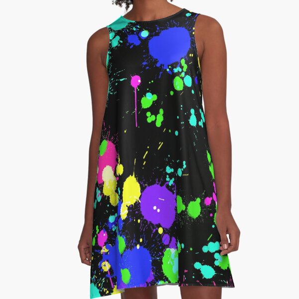 Neon Paint Splatters A-Line Dress