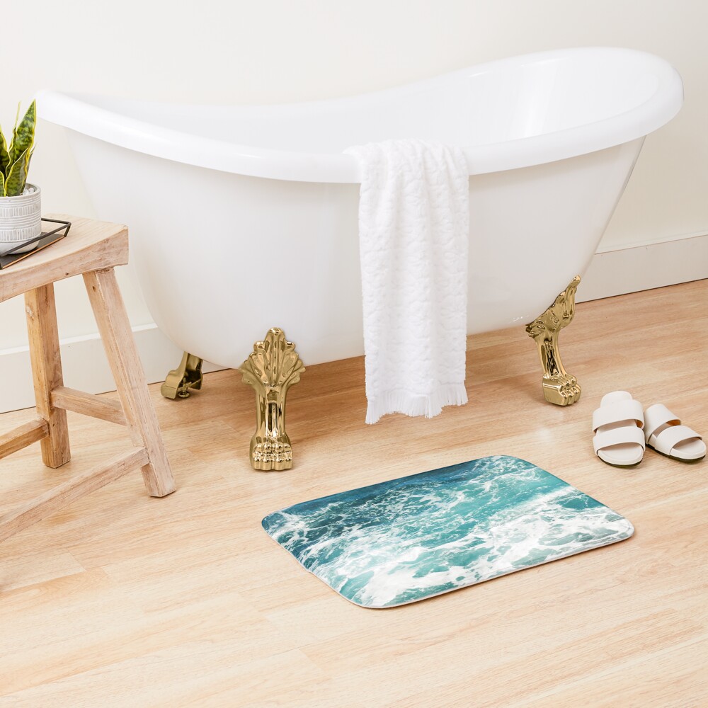 Blue Ocean Waves Bath Mat