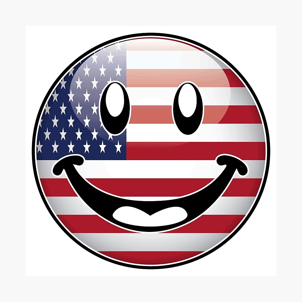 America Usa Flag Happy Face Smiley Emoji Button Poster By Identiti Redbubble