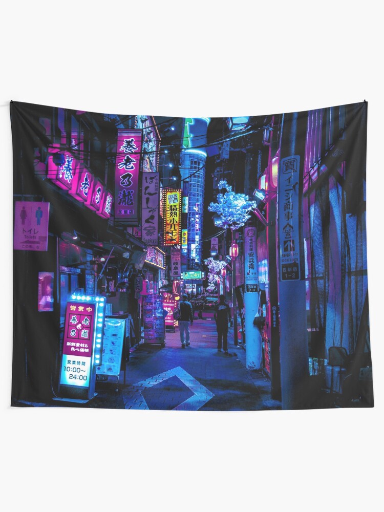 Alternate view of Blue Tokyo Alleys Tapestry