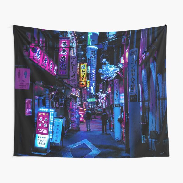 Blue Tokyo Alleys Tapestry