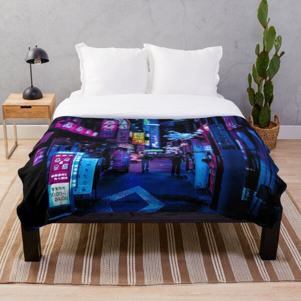 Blue Tokyo Alleys Throw Blanket