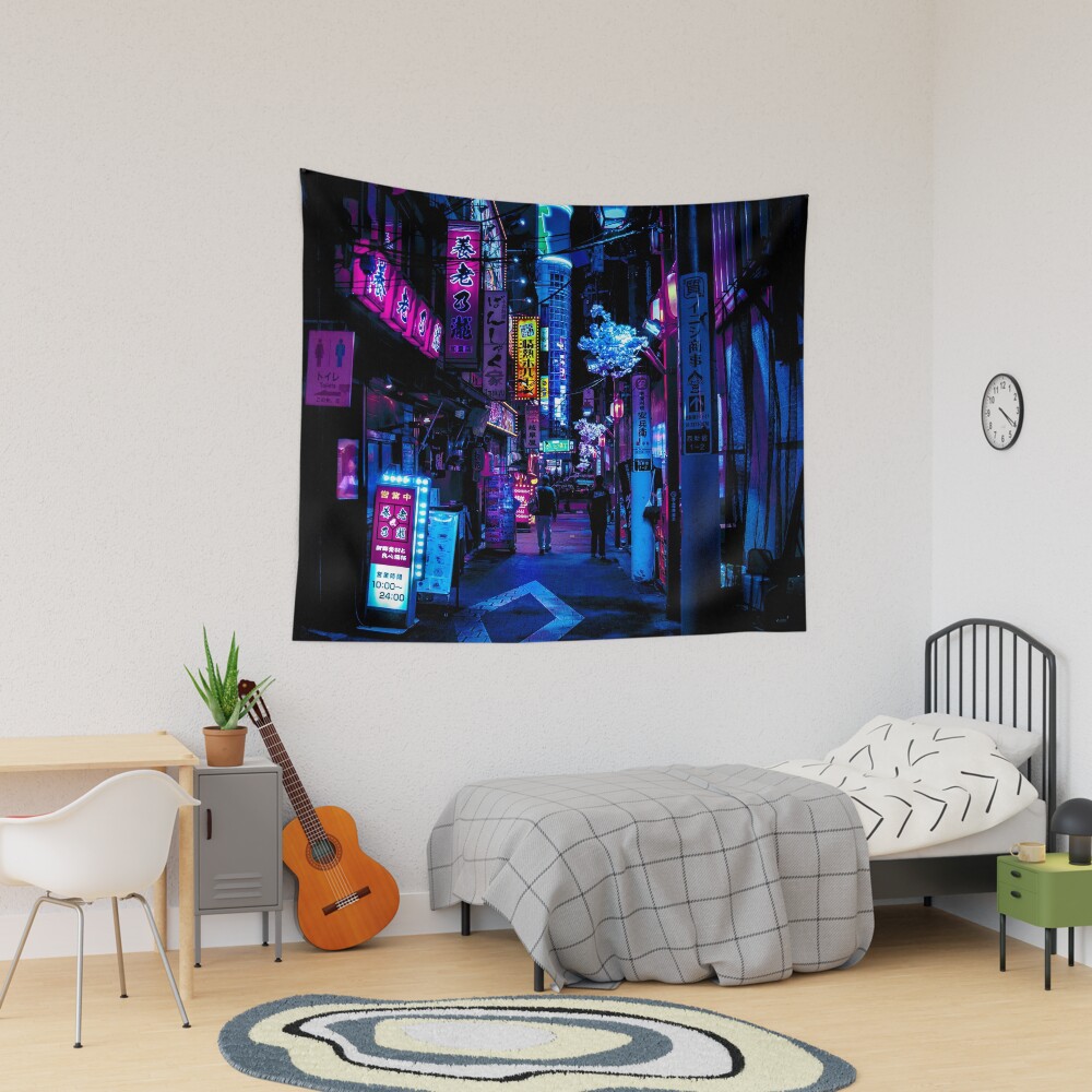 Blue Tokyo Alleys Tapestry