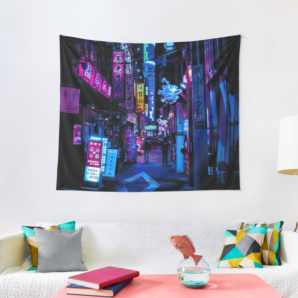 Blue Tokyo Alleys Tapestry