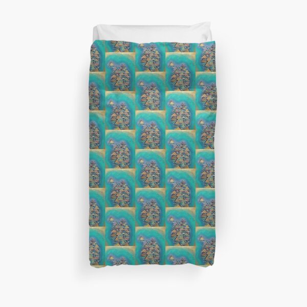 Triangles in turquoise space Duvet Cover
