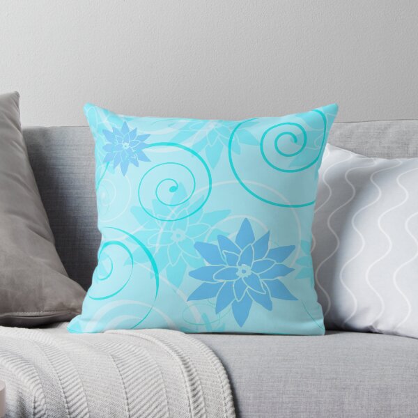 Blue Lotus Flowers with Turquoise Swirls Throw Pillow