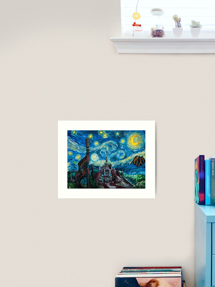 Thumbnail 1 of 3, Art Print, Starry Night Over the Castle designed and sold by tesspilgrim.