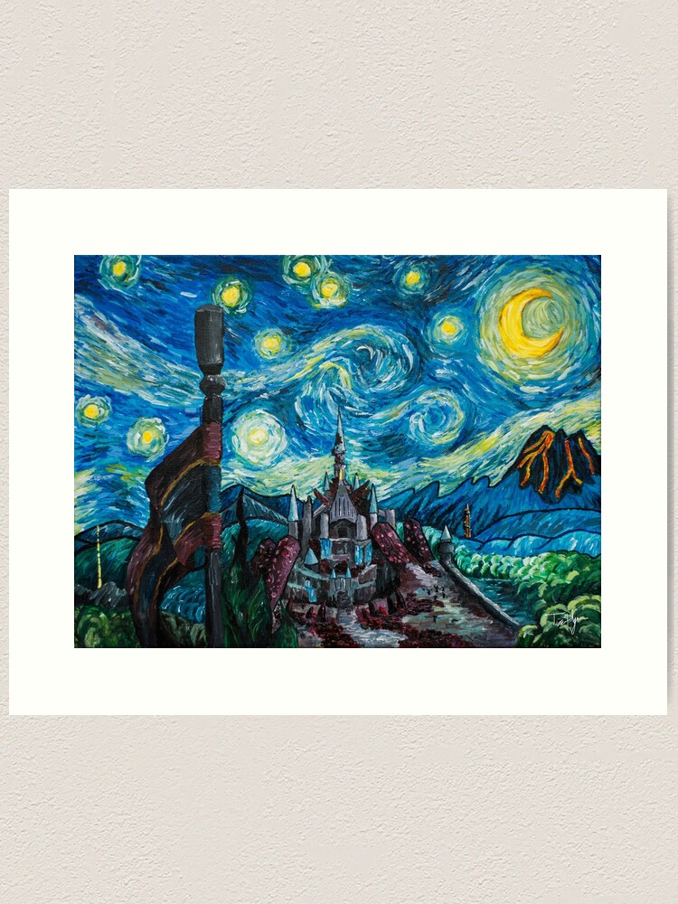 Thumbnail 2 of 3, Art Print, Starry Night Over the Castle designed and sold by tesspilgrim.