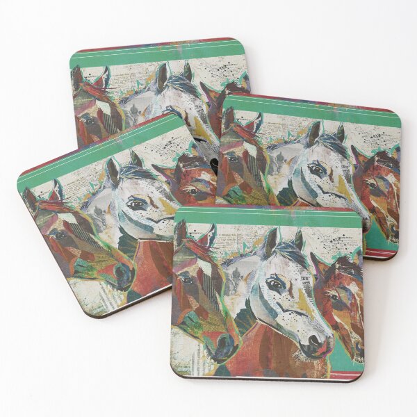 Item preview, Three Horses Colorful Collage Artwork designed and sold by traciwithani.