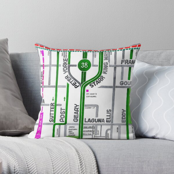 San Francisco map - Cathedral Hill / Japantown Throw Pillow