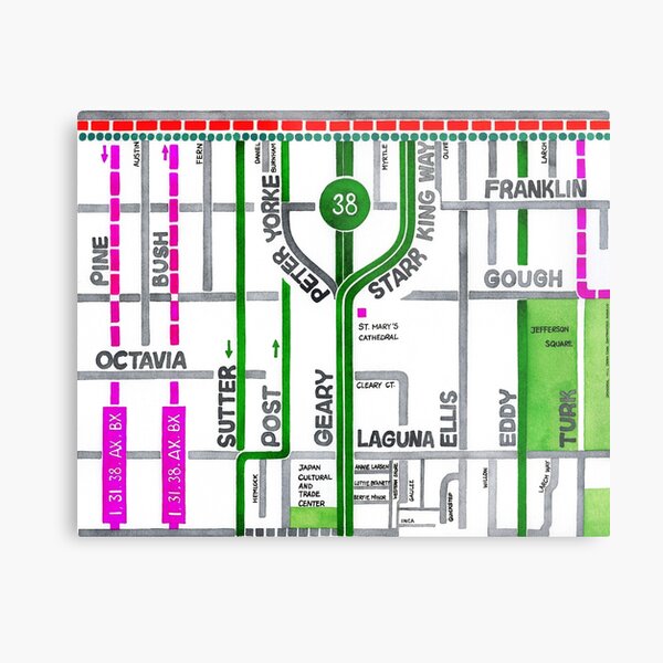 San Francisco map - Cathedral Hill / Japantown Metal Print