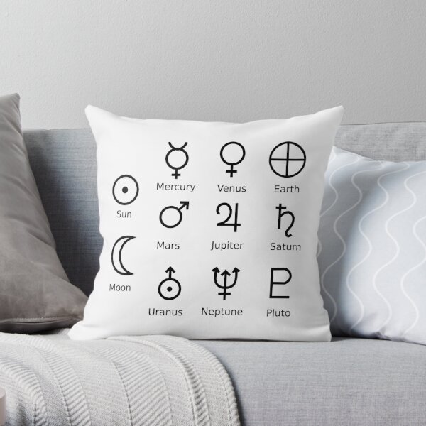Astronomical Symbols: #Sun, #Mercury, #Venus, #Earth, Mars, Jupiter, Saturn, Uranus, Neptune, Pluto Throw Pillow