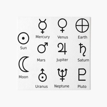 Astronomical Symbols: #Sun, #Mercury, #Venus, #Earth, Mars, Jupiter, Saturn, Uranus, Neptune, Pluto Art Board Print