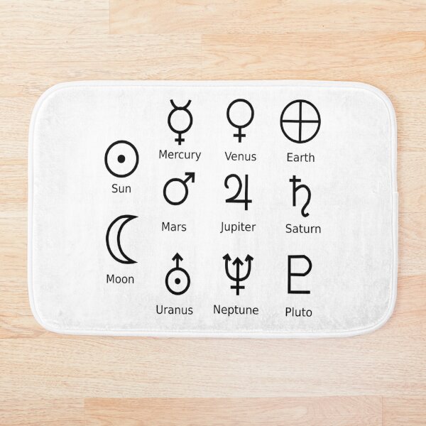 Astronomical Symbols: #Sun, #Mercury, #Venus, #Earth, Mars, Jupiter, Saturn, Uranus, Neptune, Pluto Bath Mat