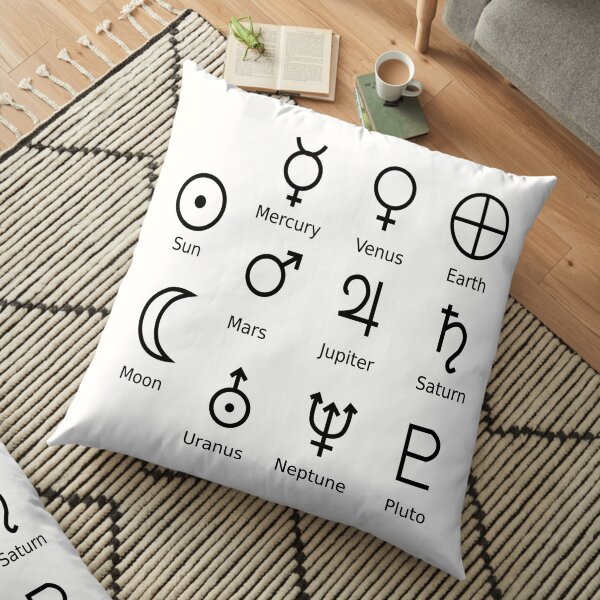 Astronomical Symbols: #Sun, #Mercury, #Venus, #Earth, Mars, Jupiter, Saturn, Uranus, Neptune, Pluto Floor Pillow