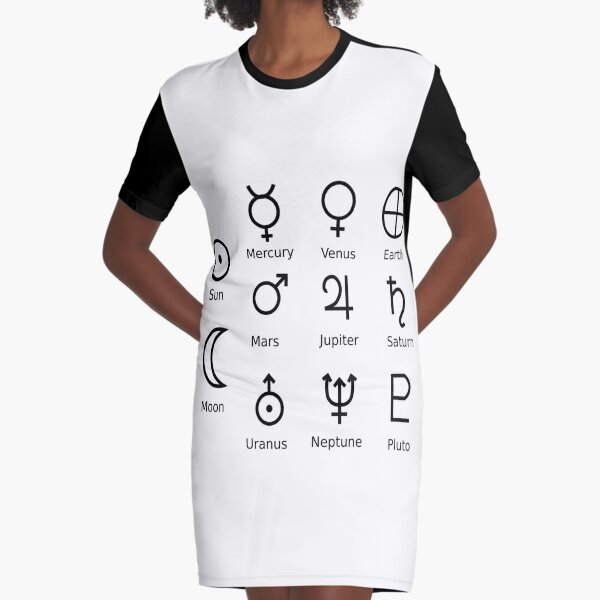 Astronomical Symbols: #Sun, #Mercury, #Venus, #Earth, Mars, Jupiter, Saturn, Uranus, Neptune, Pluto Graphic T-Shirt Dress