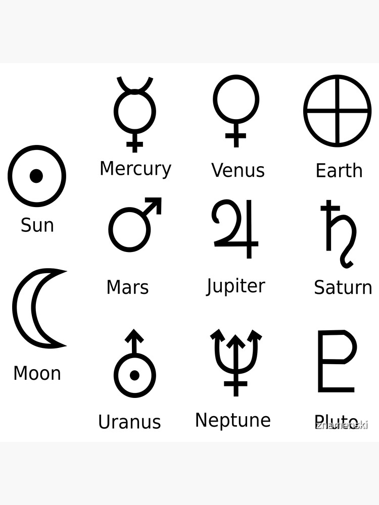 Astronomical Symbols: #Sun, #Mercury, #Venus, #Earth, Mars, Jupiter, Saturn, Uranus, Neptune, Pluto by znamenski
