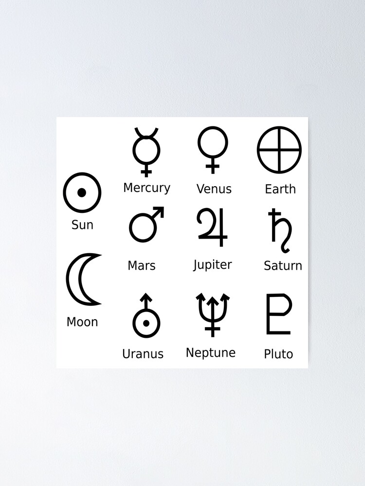 Alternate view of Astronomical Symbols: #Sun, #Mercury, #Venus, #Earth, Mars, Jupiter, Saturn, Uranus, Neptune, Pluto Poster