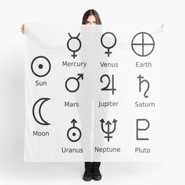 Astronomical Symbols: #Sun, #Mercury, #Venus, #Earth, Mars, Jupiter, Saturn, Uranus, Neptune, Pluto Scarf