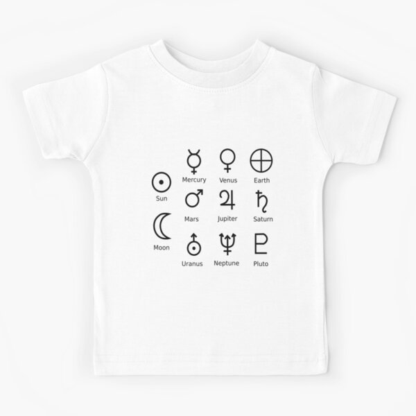 Astronomical Symbols: #Sun, #Mercury, #Venus, #Earth, Mars, Jupiter, Saturn, Uranus, Neptune, Pluto Kids T-Shirt