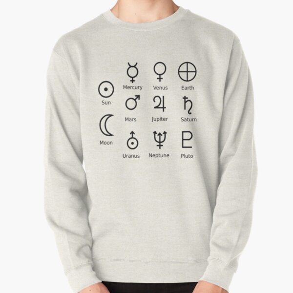 Astronomical Symbols: #Sun, #Mercury, #Venus, #Earth, Mars, Jupiter, Saturn, Uranus, Neptune, Pluto Pullover Sweatshirt