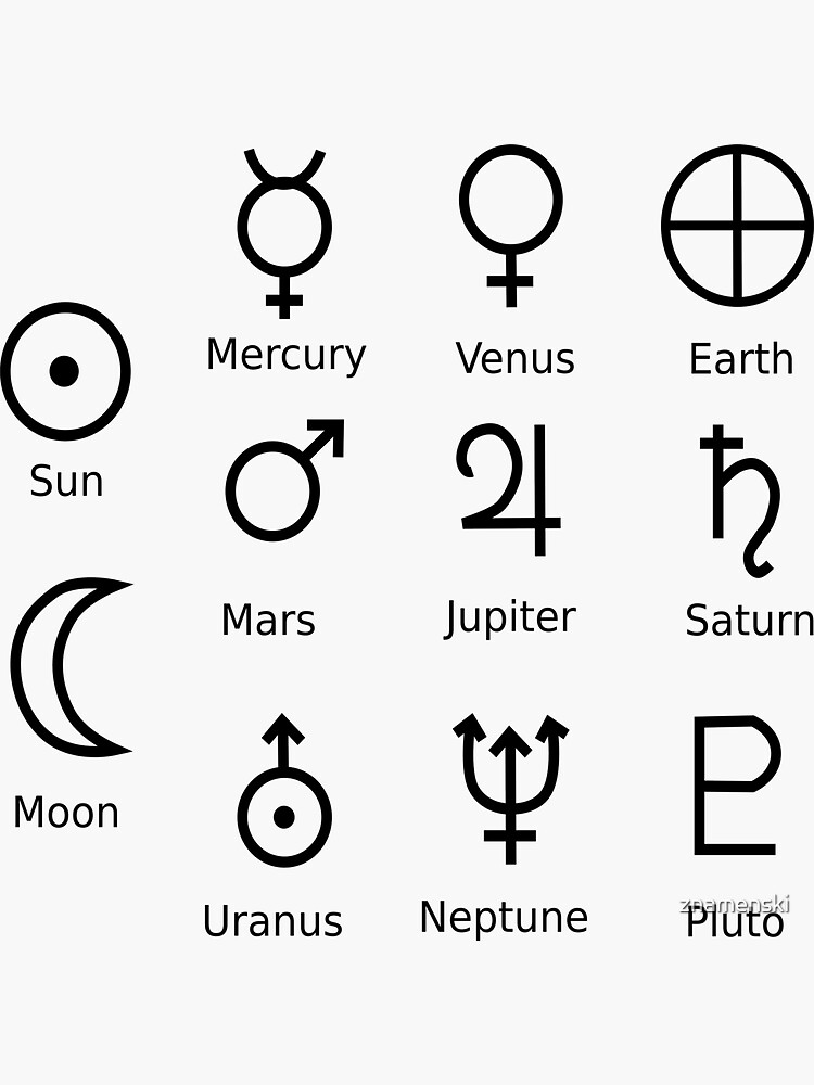 Astronomical Symbols: #Sun, #Mercury, #Venus, #Earth, Mars, Jupiter, Saturn, Uranus, Neptune, Pluto by znamenski